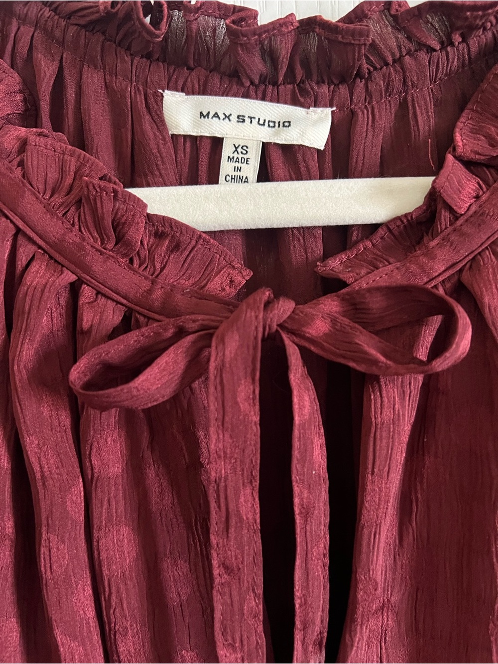 Max Studio Burgundy Tie-Neck Smocked Waist Tiered Maxi Dress - Picture 3 of 3
